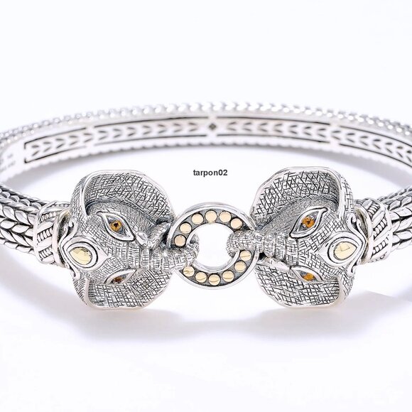 John Hardy JAI Elephant Sterling +14K Figurative Bangle Bracelet -Average NIB - Picture 1 of 15